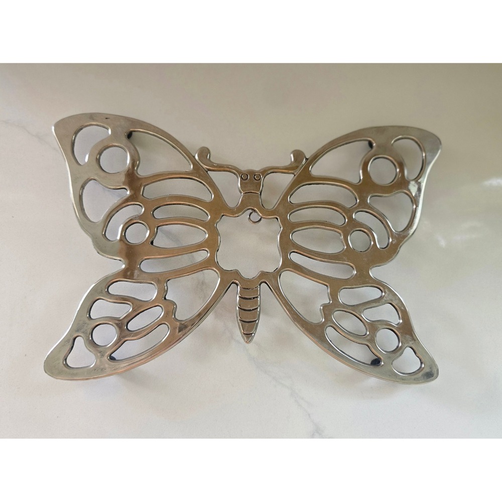 Leonard Silverplate Butterfly Trivet Vintage Footed Wall Hanging Made in Italy